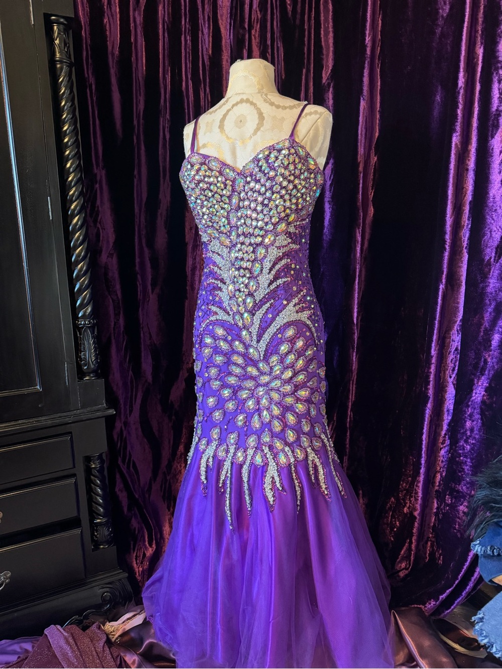 Purple Beaded Mermaid Evening Dress